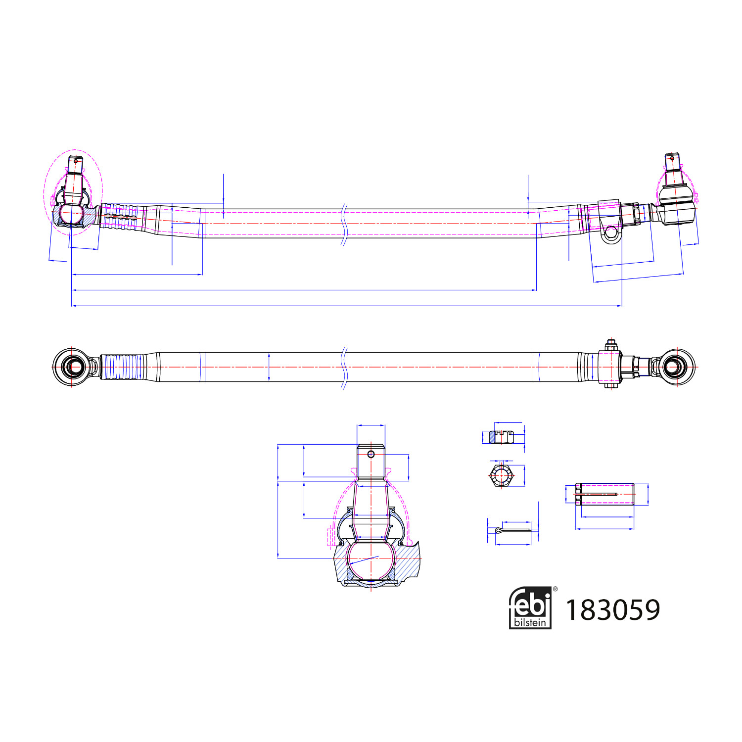 febi | 183059 | Tie Rod with castle nuts and cotter pins | bilstein ...