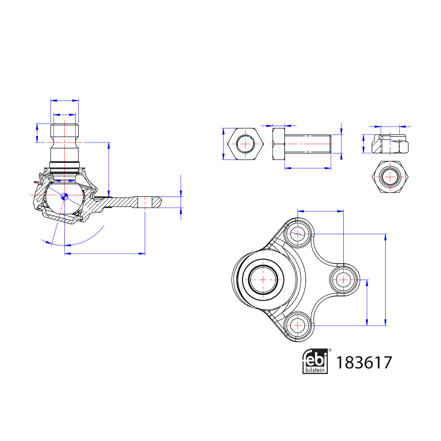 febi 183617 Ball Joint with bolts, washers and lock nuts bilstein